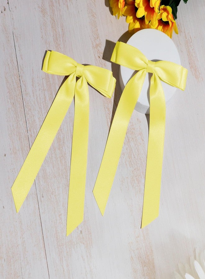 TULOBI 2PCS Yellow Hair Bows Solid Satin Polyester Ribbon Bow Hair Clips Ponytail Big French Hair Barrettes with Long Tail Wedding Dress Decor Hair Accessories for Women Toddler Teen Girls - Image 4